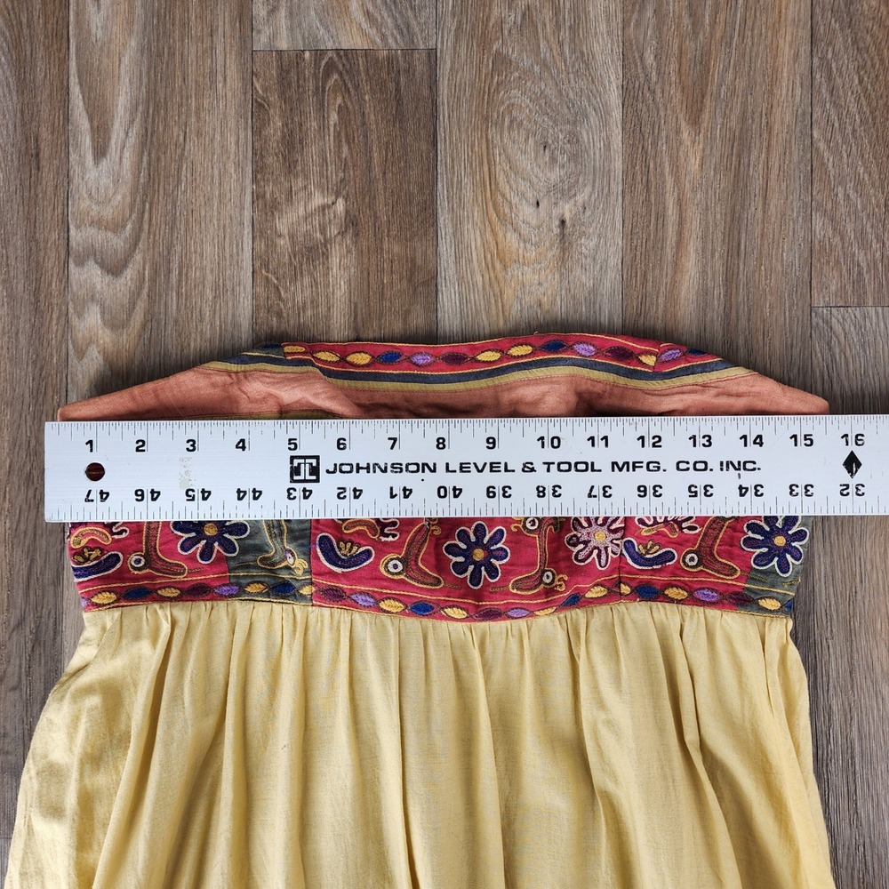 Anthropologie Mustard Yellow Boho Strapless Midi Dress Crochet Lace Eyelet Sz 8 - Picture 4 of 13